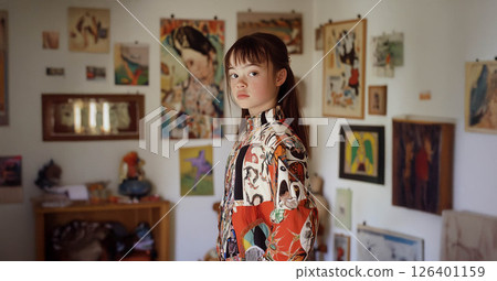 Joyful Young Girl with Down Syndrome Smiling Brightly.Generated image 126401159
