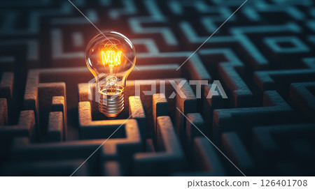 Light Bulb in Maze Symbolizing Innovation and Problem Solving 126401708
