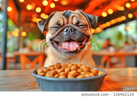 狗狗在餐桌上吃東西 126402128