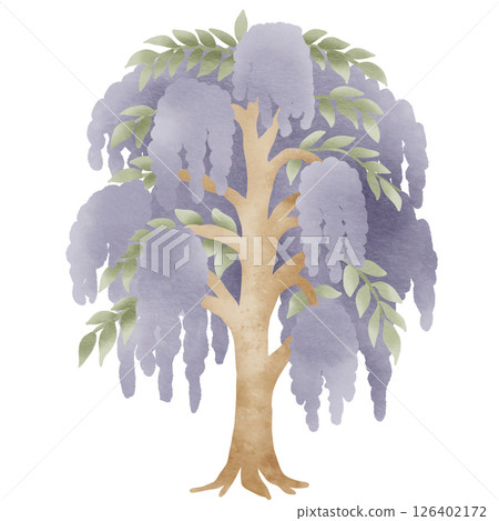 Hand Drawn Wisteria Tree Watercolor Purple Tree Clipart for Cottagecore Journaling, Scrapbooking, Wedding Cards, Invitations, Planners, and Crafting Projects 126402172