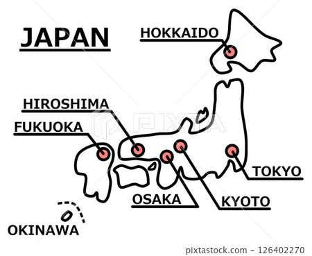 日本著名旅遊景點和主要城市的地圖插圖 126402270