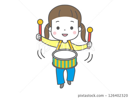 Smiling girl playing the drums Smiling girl playing the drums 126402320
