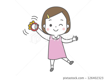 一個女孩高興地按鈴 126402323