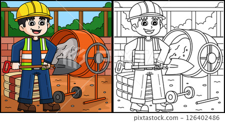 Construction Worker Mixing Cement Illustration Construction Worker Mixing Cement Illustration 126402486