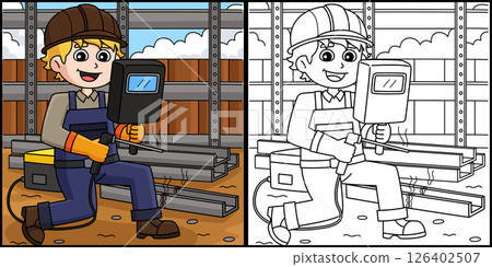 Construction Worker Welder Coloring Illustration  126402507