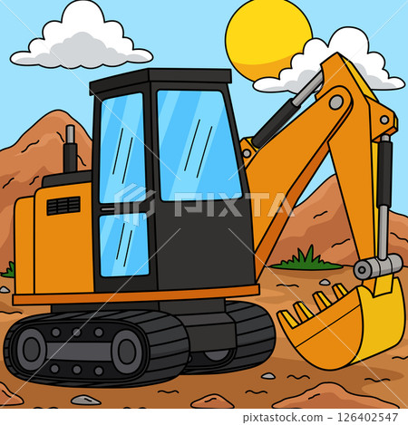 Construction Excavator Vehicle Colored Cartoon Construction Excavator Vehicle Colored Cartoon 126402547