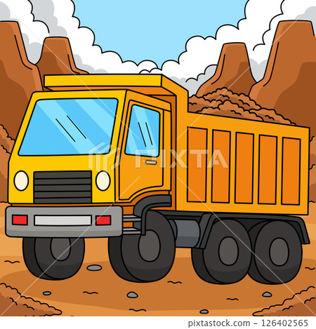 Construction Dump Truck Colored Cartoon  126402565
