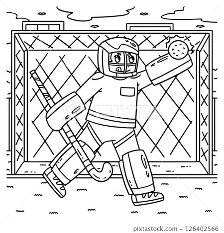 Field Hockey Male Goalie Blocking Ball Coloring 126402566