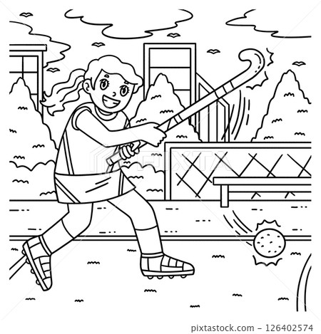 Field Hockey Female Player Hitting Ball Coloring Field Hockey Female Player Hitting Ball Coloring 126402574