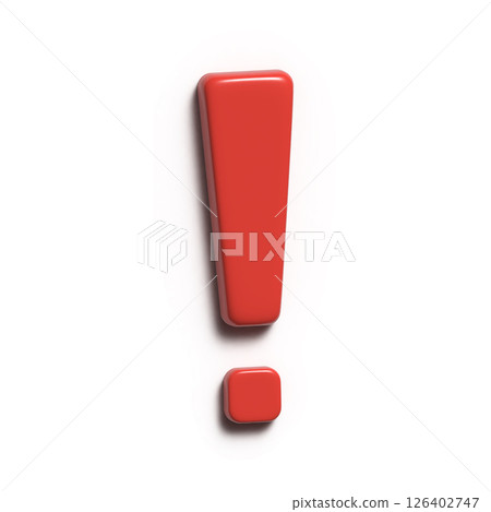 Red exclamation mark isolated on white background with shadow. 3D rendering. Red exclamation mark isolated on white background with shadow. 3D rendering. 126402747