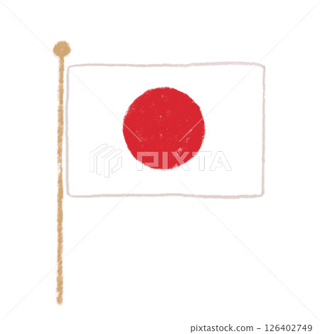帶桿子的日本國旗,蠟筆觸感 帶桿子的日本國旗,蠟筆觸感 126402749