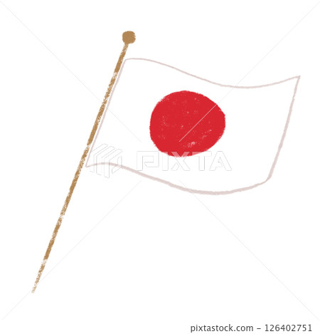 日本國旗在風中飄揚，蠟筆觸感 126402751