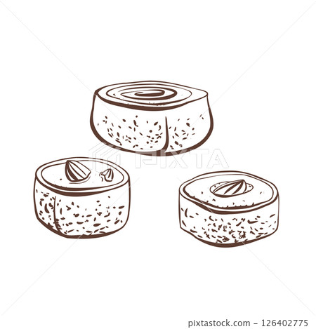 Classic Rahat Lokum stylized vector art - chewy pistachio-filled squares dusted with icing sugar. Minimalism in vector illustration in black and white for food packaging,menus or sweet-themed designs 126402775