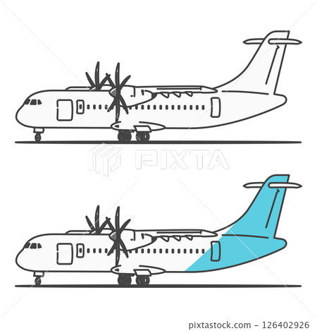 Stock Illustration: A propeller passenger plane connecting regional airports and remote islands. Parked on the ramp (You can change the color freely!) 126402926