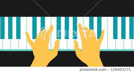 Female hands playing the piano. Silhouette of musician hands on piano keys. Vector illustration 126403271