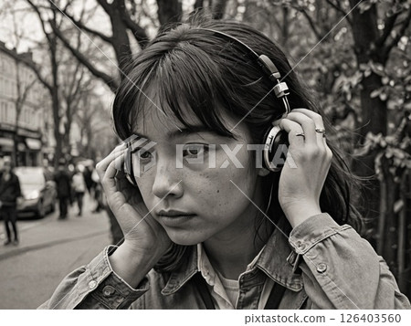 A woman taking a picture of autumn leaves 126403560