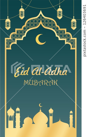 Eid Al-Adha Mubarak Greeting Card. Islamic Festive Celebration Eid Al-Adha Mubarak Greeting Card. Islamic Festive Celebration 126403691