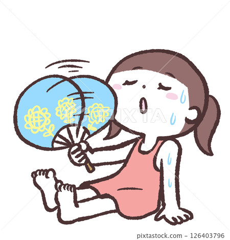 一個女孩為自己搧風的插圖 一個女孩為自己搧風的插圖 126403796