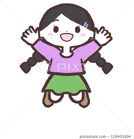 Illustration of a girl in braids jumping Illustration of a girl in braids jumping 126403804