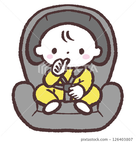 Illustration of a baby sitting in a child seat Illustration of a baby sitting in a child seat 126403807