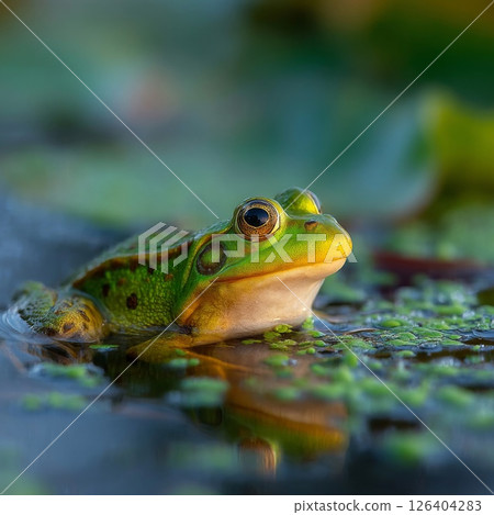 Green Frog in a Pond 126404283