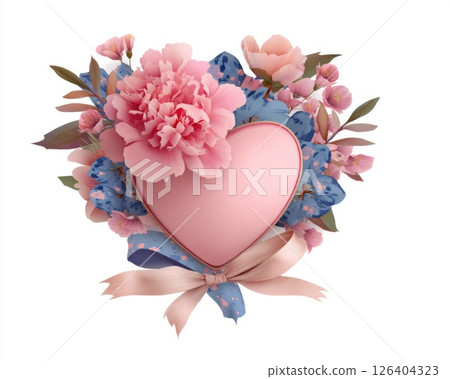 Pink Heart with Pastel Floral Arrangement 126404323