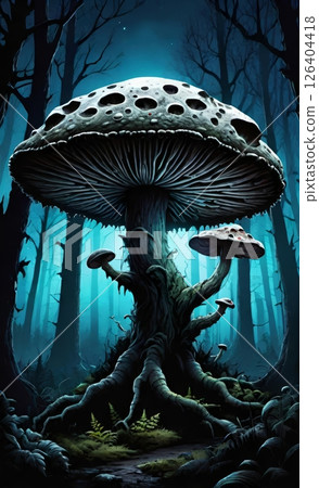 Ethereal Giant Mushroom in a Mystical Dark Forest 126404418