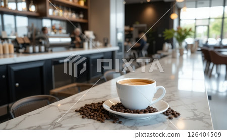Fresh Latte and Beans in Modern Coffee Shop 126404509