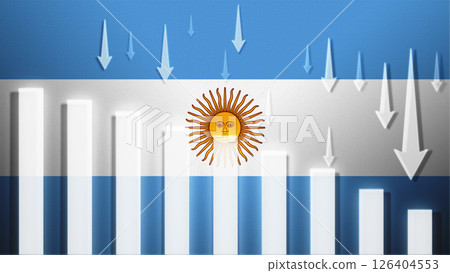 Flag with a declining bar chart and down arrows, symbolizing decline in data, performance, or various national indicators in the country. Flag with a declining bar chart and down arrows, symbolizing decline in data, performance, or various national indicators in the country. 126404553