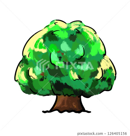 Cartoon brushed green and yellow tree with short trunk isolated illustration Cartoon brushed green and yellow tree with short trunk isolated illustration 126405156