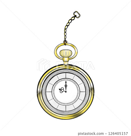 Pocket Watch simple cartoon isolated illustration, metal pocket watch drawing Pocket Watch simple cartoon isolated illustration, metal pocket watch drawing 126405157