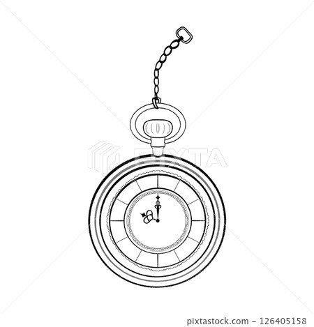 Round pocket watch simple cartoon isolated outline illustration Round pocket watch simple cartoon isolated outline illustration 126405158