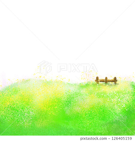 Grassland, blue sky and wooden fence cartoon textured background  126405159