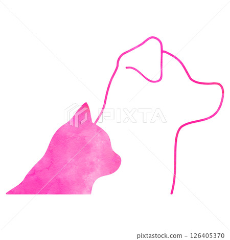 Watercolor dog and cat silhouettes in pink 126405370