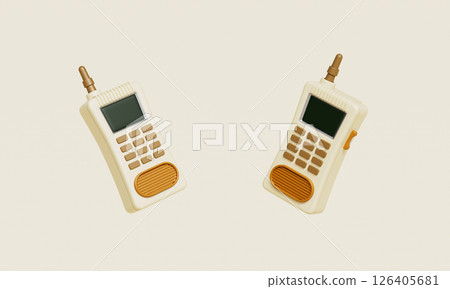 Vintage  Retro Cordless Phone  or Walkie Talkie Icon. 3D Rendering. 126405681