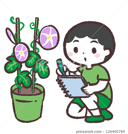 一個男孩在寫觀察日記的插圖 一個男孩在寫觀察日記的插圖 126405784