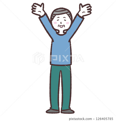 一位老人微笑著舉起雙手歡呼的插圖 一位老人微笑著舉起雙手歡呼的插圖 126405785
