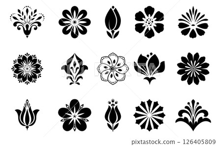 Flower icons set. Isolated elements for design. Vector graphics. 126405809