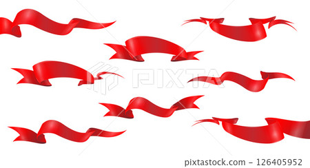 Red ribbons horizontal banners set. Vector illustration 126405952