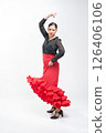 Spanish flamenco dancer in traditional dress isolated on white background for the Fair	 126406106