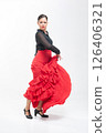 Spanish flamenco dancer in traditional dress isolated on white background for the Fair 126406321