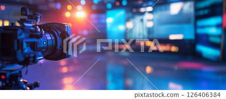 Professional Camera in a Modern News Studio 126406384