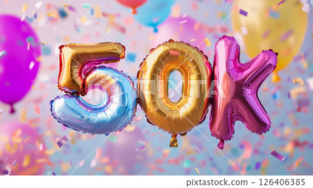 50k Subscriber Milestone Celebration Banner with Balloons 126406385