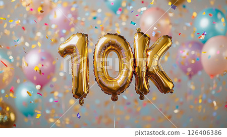 10K Subscribers Celebration Banner with Gold Balloons 126406386