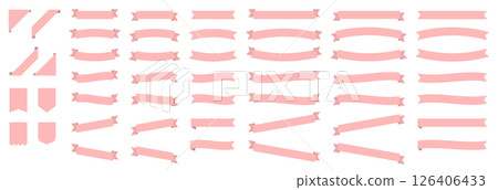 Pink ribbon frame set - Simple material that can be used for decoration, headings, and decorative frames Pink ribbon frame set - Simple material that can be used for decoration, headings, and decorative frames 126406433