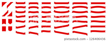Red ribbon frame set - Simple materials that can be used for decoration, headings, and decorative frames Red ribbon frame set - Simple materials that can be used for decoration, headings, and decorative frames 126406436