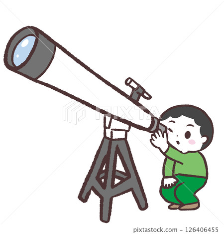 一個男孩透過望遠鏡觀察的插圖 126406455