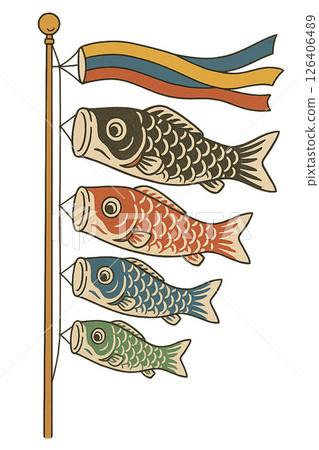 Cute carp streamer in watercolor style Cute carp streamer in watercolor style 126406489