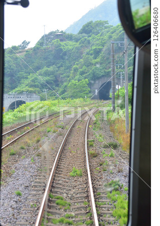 JR Hokkaido, Muroran Main Line, local train window view from Rebun Station to Toya Station (cloudy sky in summer 2023) 126406680