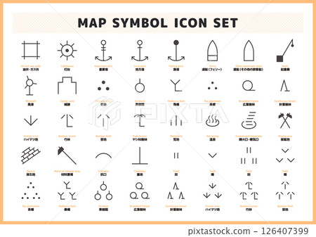 Map and cartographic symbol icon material set 126407399